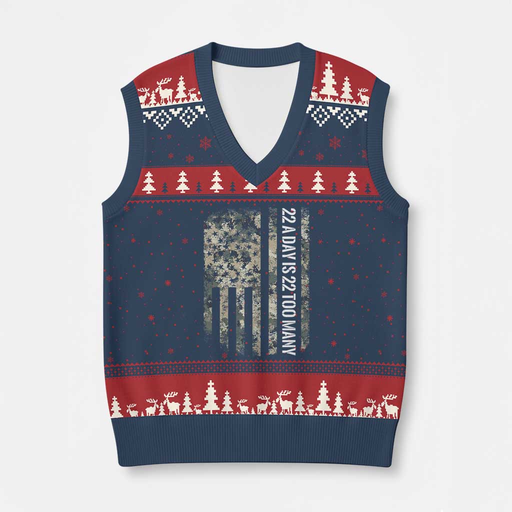 Veteran Suicide Awareness V-Neck Knit Sweater Vest USA Flag 22 A Day Is 22 Too Many TS02 Navy Red Print Your Wear