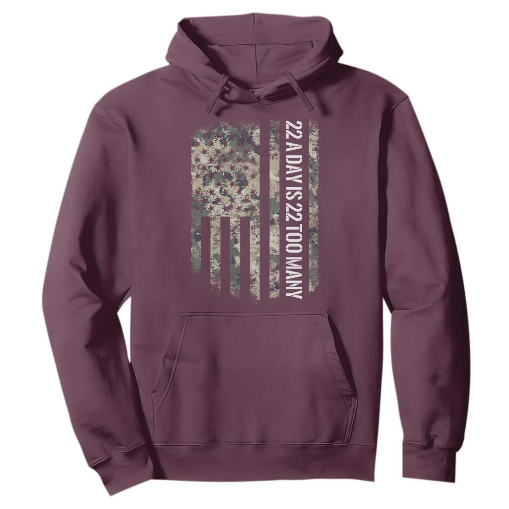 Veteran Suicide Awareness Hoodie USA Flag 22 A Day Is 22 Too Many TS02 Maroon Print Your Wear