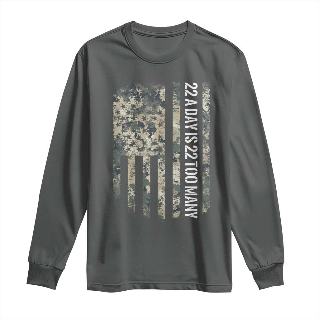 Veteran Suicide Awareness Long Sleeve Shirt USA Flag 22 A Day Is 22 Too Many TS02 Dark Heather Print Your Wear