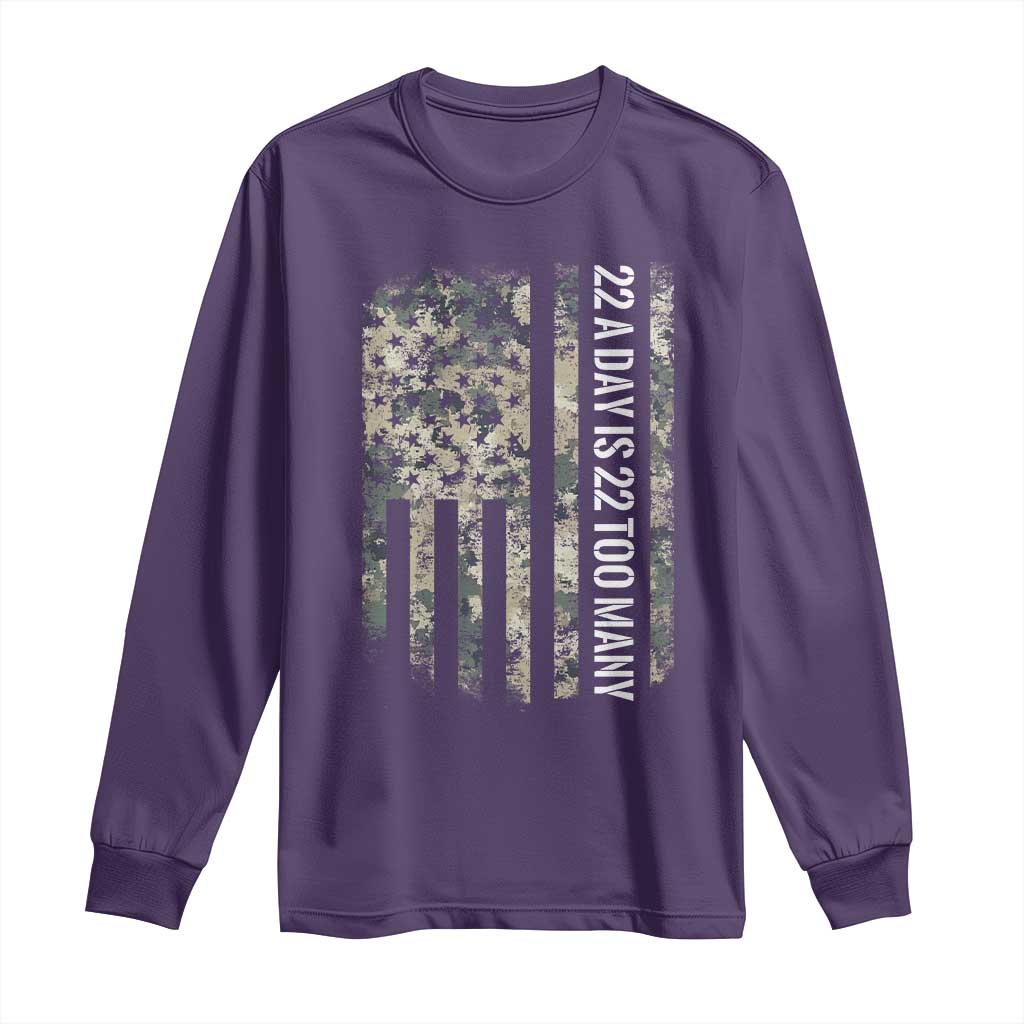 Veteran Suicide Awareness Long Sleeve Shirt USA Flag 22 A Day Is 22 Too Many TS02 Purple Print Your Wear