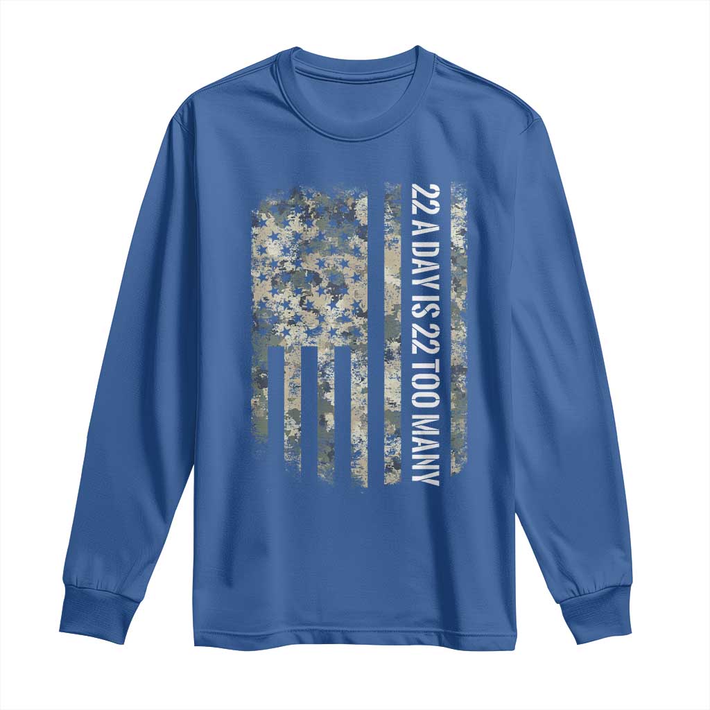 Veteran Suicide Awareness Long Sleeve Shirt USA Flag 22 A Day Is 22 Too Many TS02 Royal Blue Print Your Wear