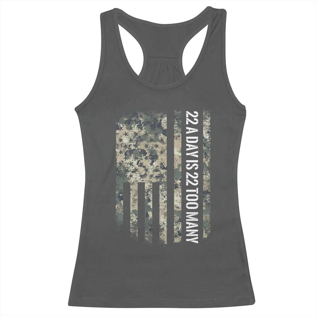 Veteran Suicide Awareness Racerback Tank Top USA Flag 22 A Day Is 22 Too Many TS02 Dark Heather Print Your Wear
