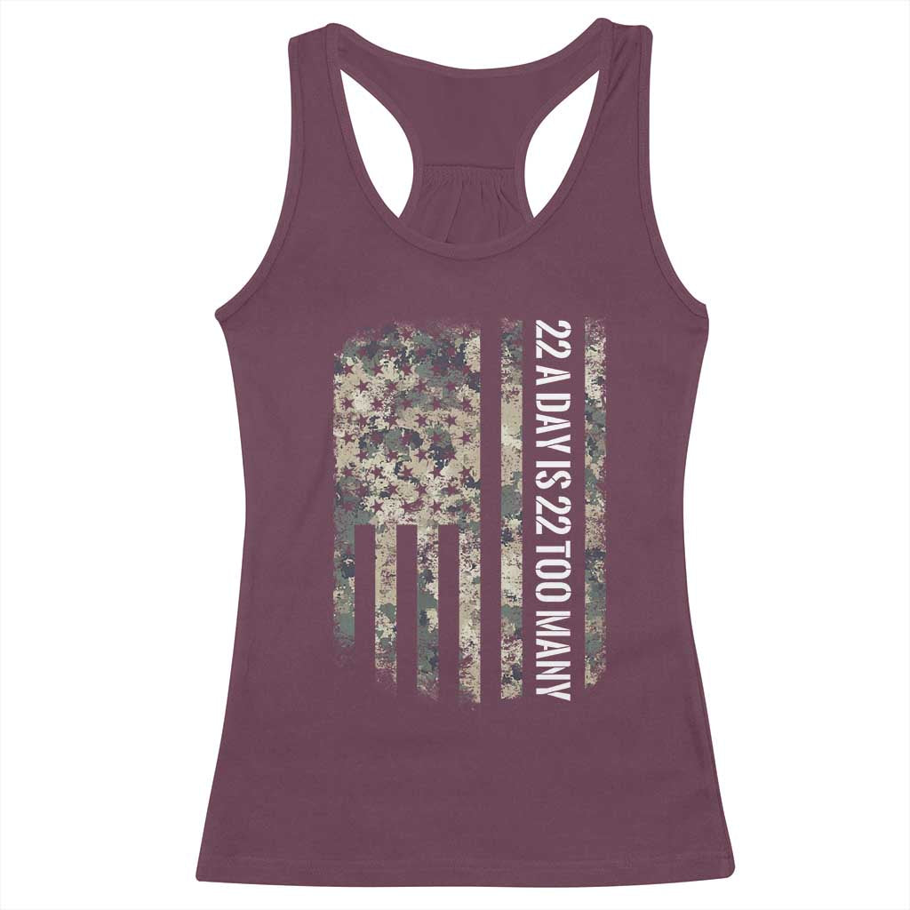 Veteran Suicide Awareness Racerback Tank Top USA Flag 22 A Day Is 22 Too Many TS02 Maroon Print Your Wear