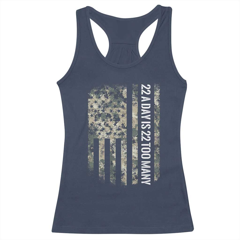 Veteran Suicide Awareness Racerback Tank Top USA Flag 22 A Day Is 22 Too Many TS02 Navy Print Your Wear