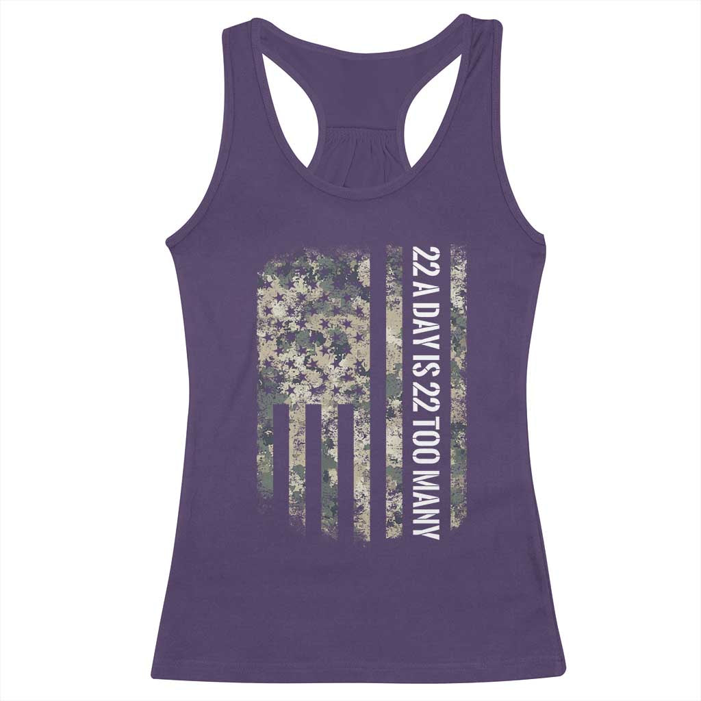 Veteran Suicide Awareness Racerback Tank Top USA Flag 22 A Day Is 22 Too Many TS02 Purple Print Your Wear