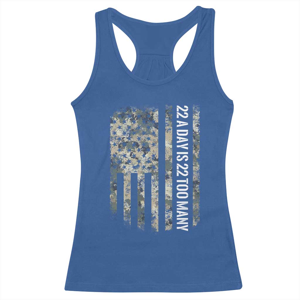 Veteran Suicide Awareness Racerback Tank Top USA Flag 22 A Day Is 22 Too Many TS02 Royal Blue Print Your Wear
