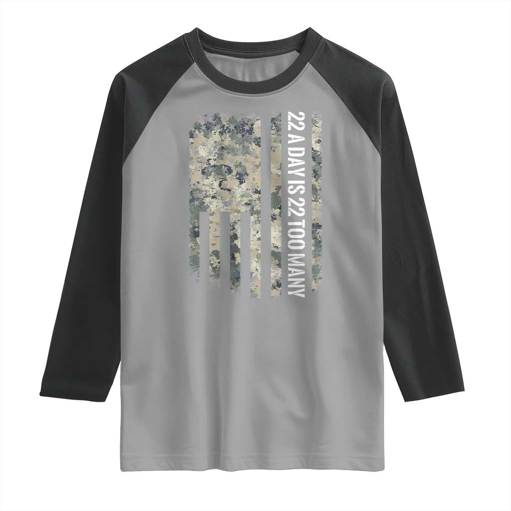 Veteran Suicide Awareness Raglan Shirt USA Flag 22 A Day Is 22 Too Many TS02 Sport Gray Black Print Your Wear