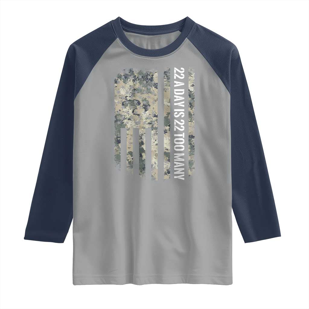Veteran Suicide Awareness Raglan Shirt USA Flag 22 A Day Is 22 Too Many TS02 Sport Gray Navy Print Your Wear