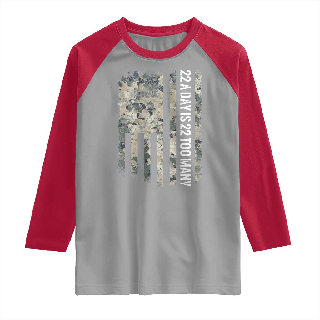 Veteran Suicide Awareness Raglan Shirt USA Flag 22 A Day Is 22 Too Many TS02 Sport Gray Red Print Your Wear