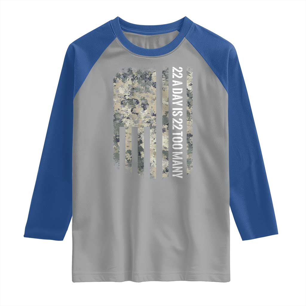 Veteran Suicide Awareness Raglan Shirt USA Flag 22 A Day Is 22 Too Many TS02 Sport Gray Royal Print Your Wear