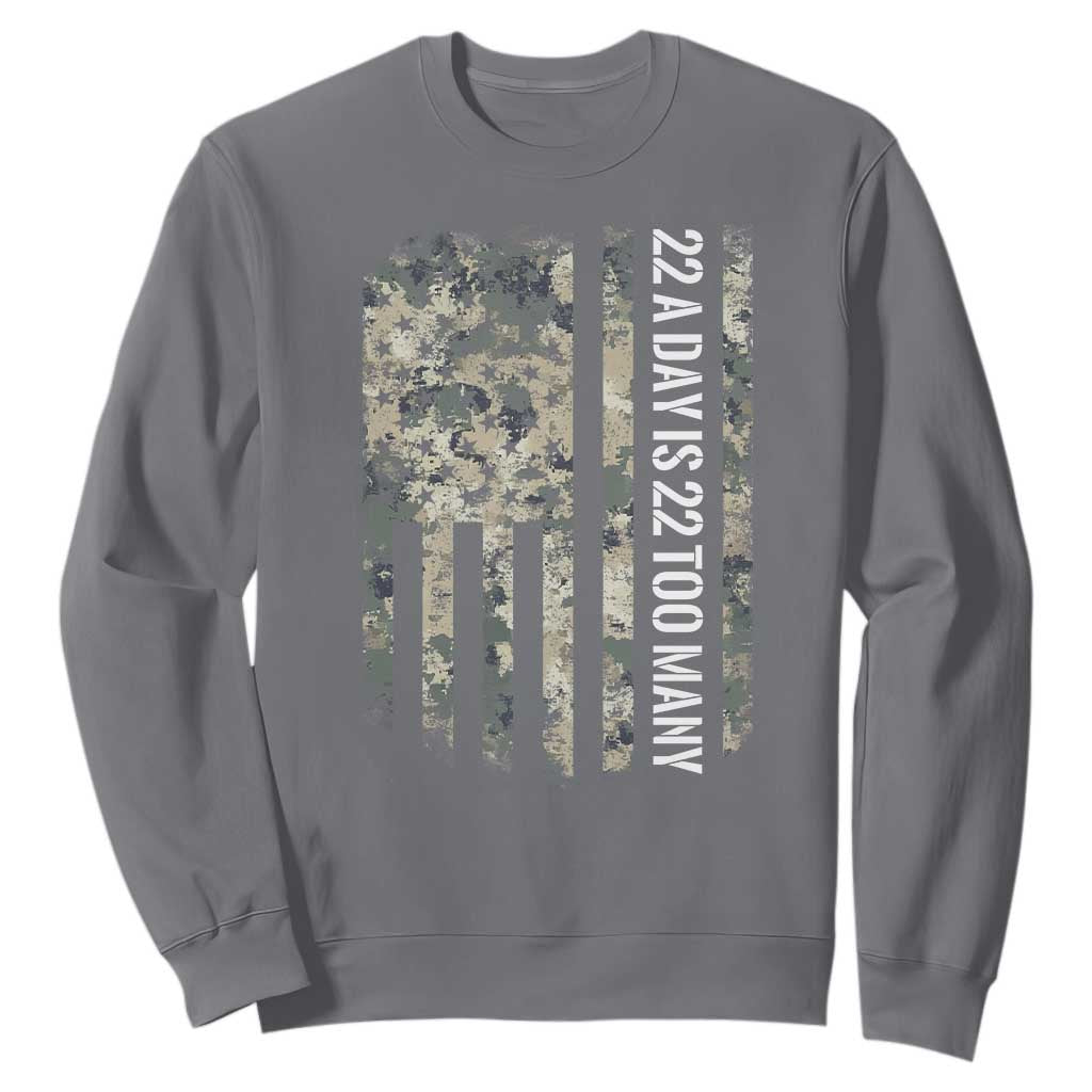 Veteran Suicide Awareness Sweatshirt USA Flag 22 A Day Is 22 Too Many TS02 Charcoal Print Your Wear