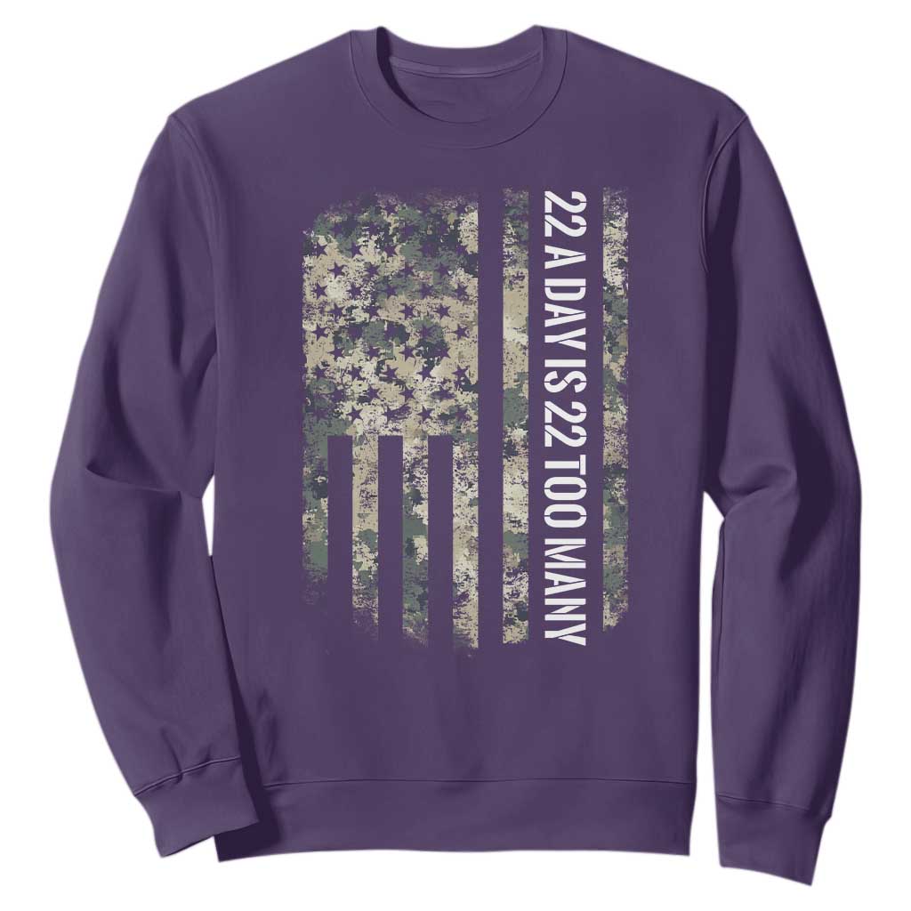 Veteran Suicide Awareness Sweatshirt USA Flag 22 A Day Is 22 Too Many TS02 Purple Print Your Wear