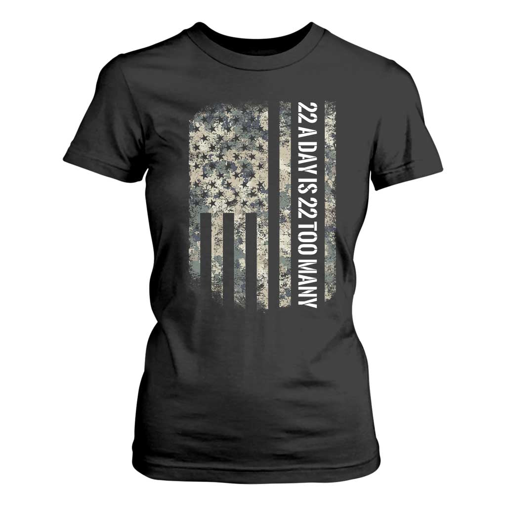 Veteran Suicide Awareness T Shirt For Women USA Flag 22 A Day Is 22 Too Many TS02 Black Print Your Wear