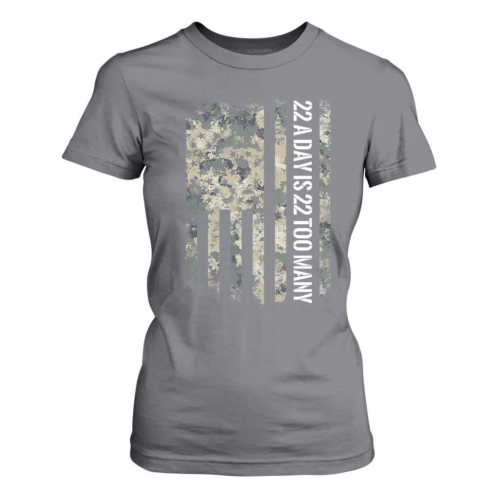 Veteran Suicide Awareness T Shirt For Women USA Flag 22 A Day Is 22 Too Many TS02 Charcoal Print Your Wear