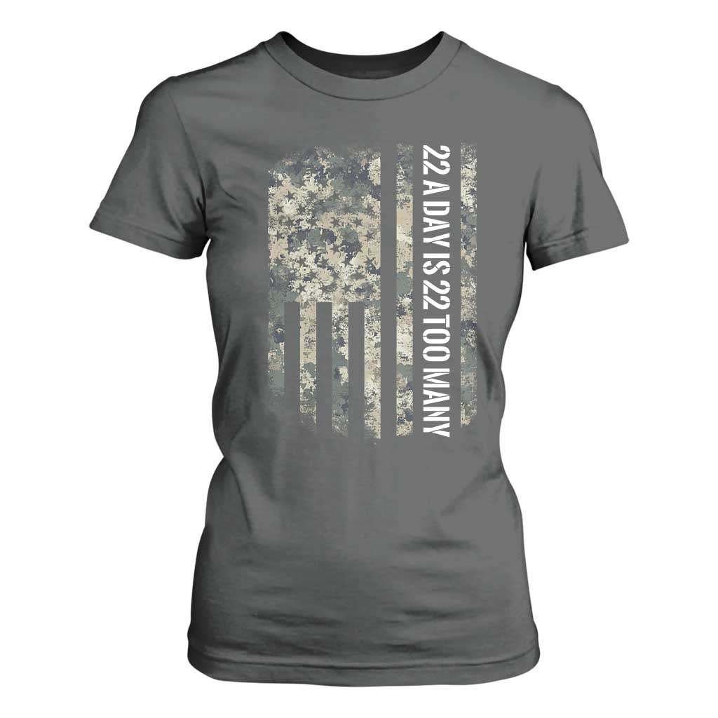 Veteran Suicide Awareness T Shirt For Women USA Flag 22 A Day Is 22 Too Many TS02 Dark Heather Print Your Wear