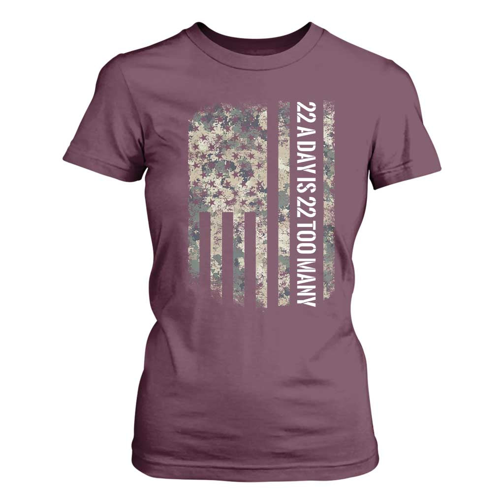 Veteran Suicide Awareness T Shirt For Women USA Flag 22 A Day Is 22 Too Many TS02 Maroon Print Your Wear