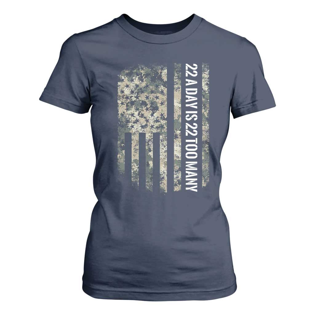Veteran Suicide Awareness T Shirt For Women USA Flag 22 A Day Is 22 Too Many TS02 Navy Print Your Wear