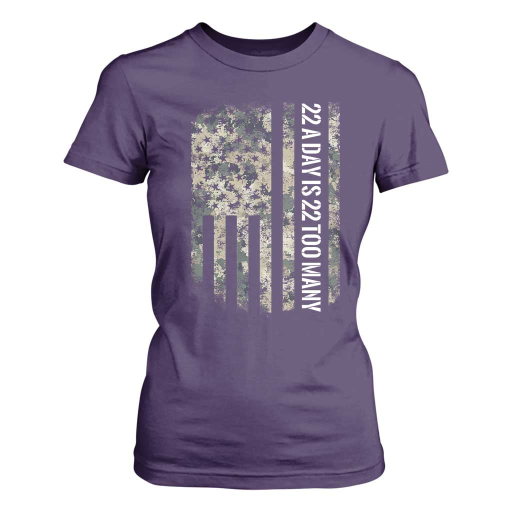Veteran Suicide Awareness T Shirt For Women USA Flag 22 A Day Is 22 Too Many TS02 Purple Print Your Wear
