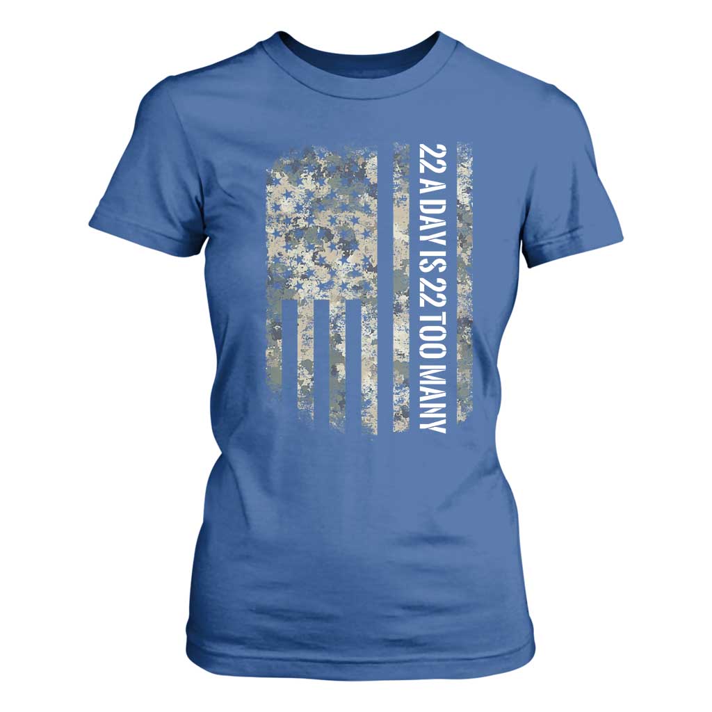 Veteran Suicide Awareness T Shirt For Women USA Flag 22 A Day Is 22 Too Many TS02 Royal Blue Print Your Wear