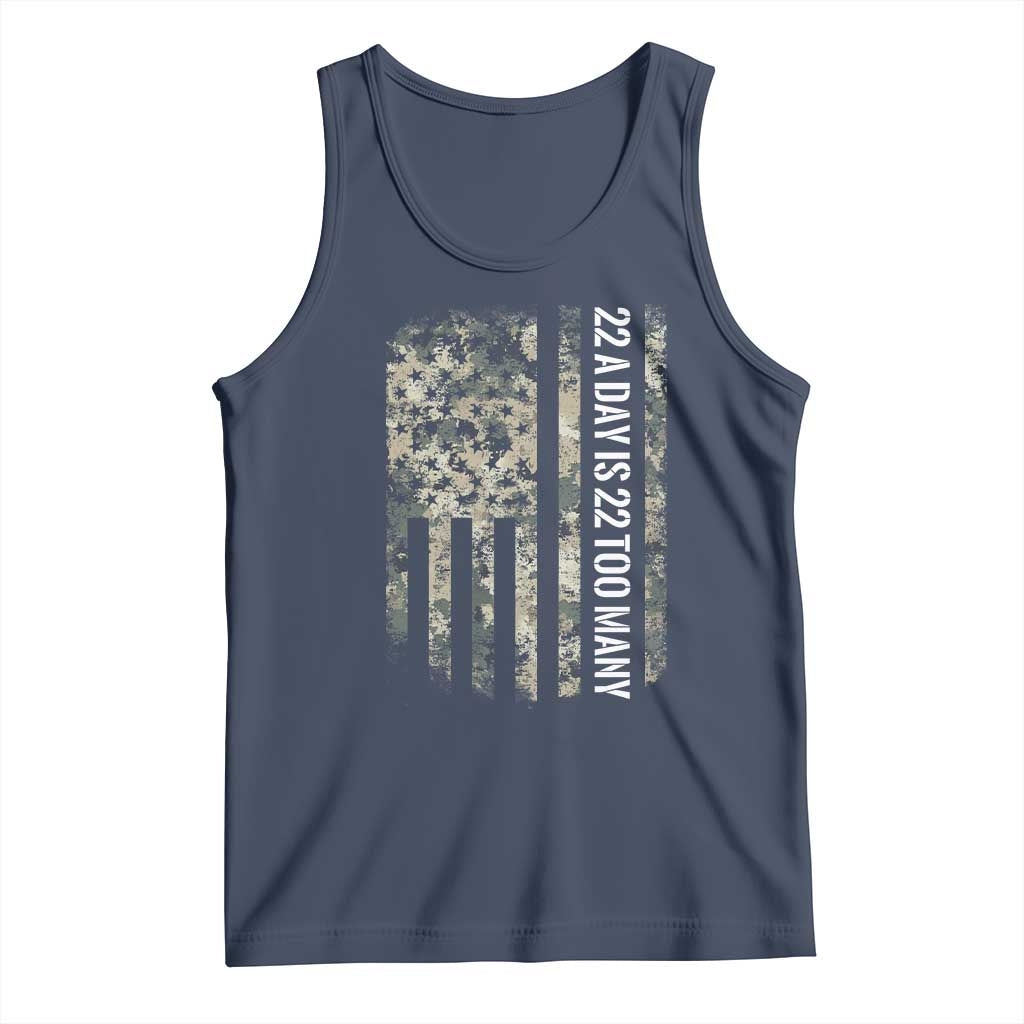 Veteran Suicide Awareness Tank Top USA Flag 22 A Day Is 22 Too Many TS02 Navy Print Your Wear