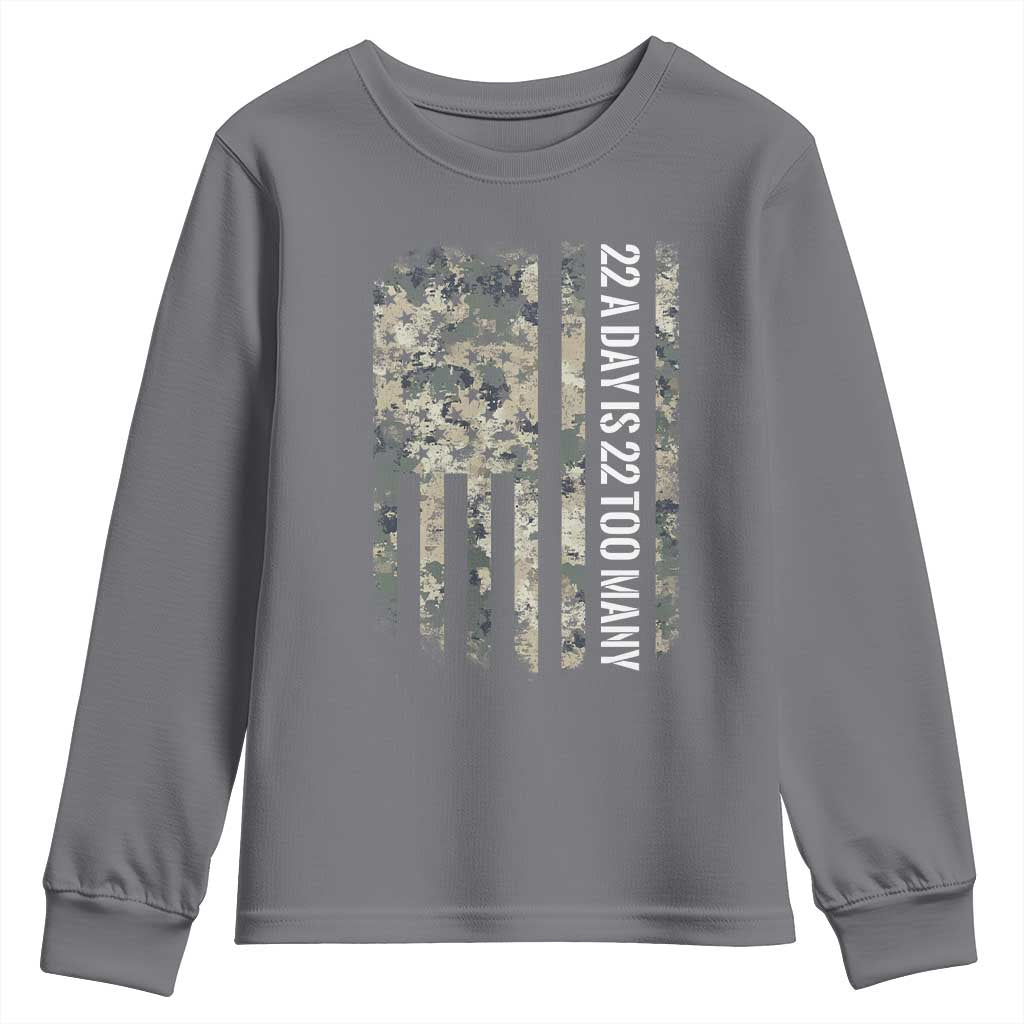 Veteran Suicide Awareness Youth Sweatshirt USA Flag 22 A Day Is 22 Too Many TS02 Charcoal Print Your Wear