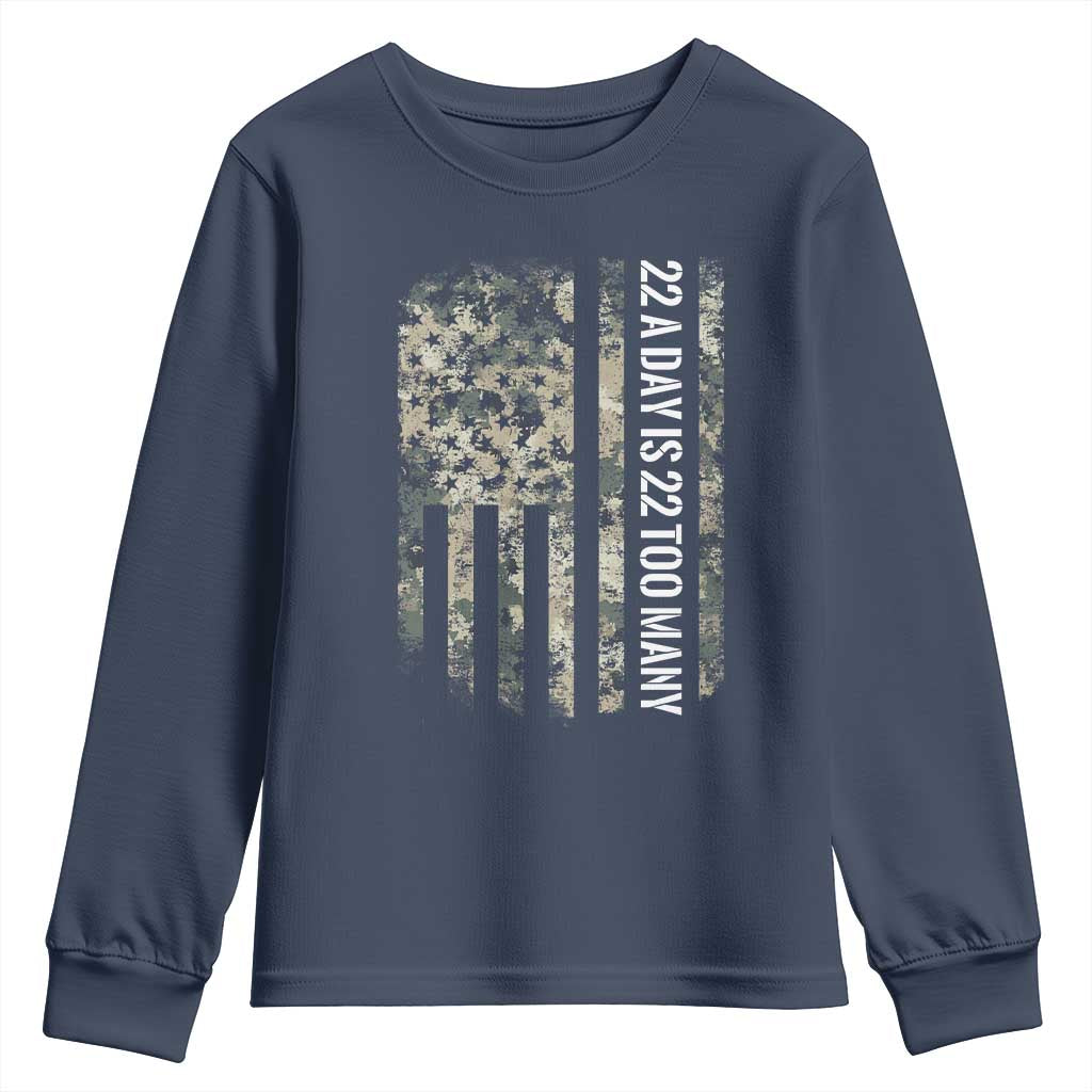Veteran Suicide Awareness Youth Sweatshirt USA Flag 22 A Day Is 22 Too Many TS02 Navy Print Your Wear