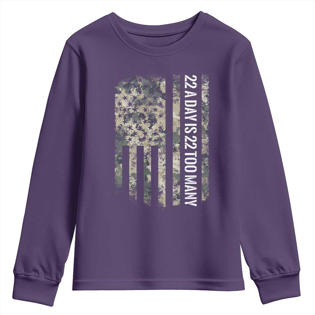 Veteran Suicide Awareness Youth Sweatshirt USA Flag 22 A Day Is 22 Too Many TS02 Purple Print Your Wear