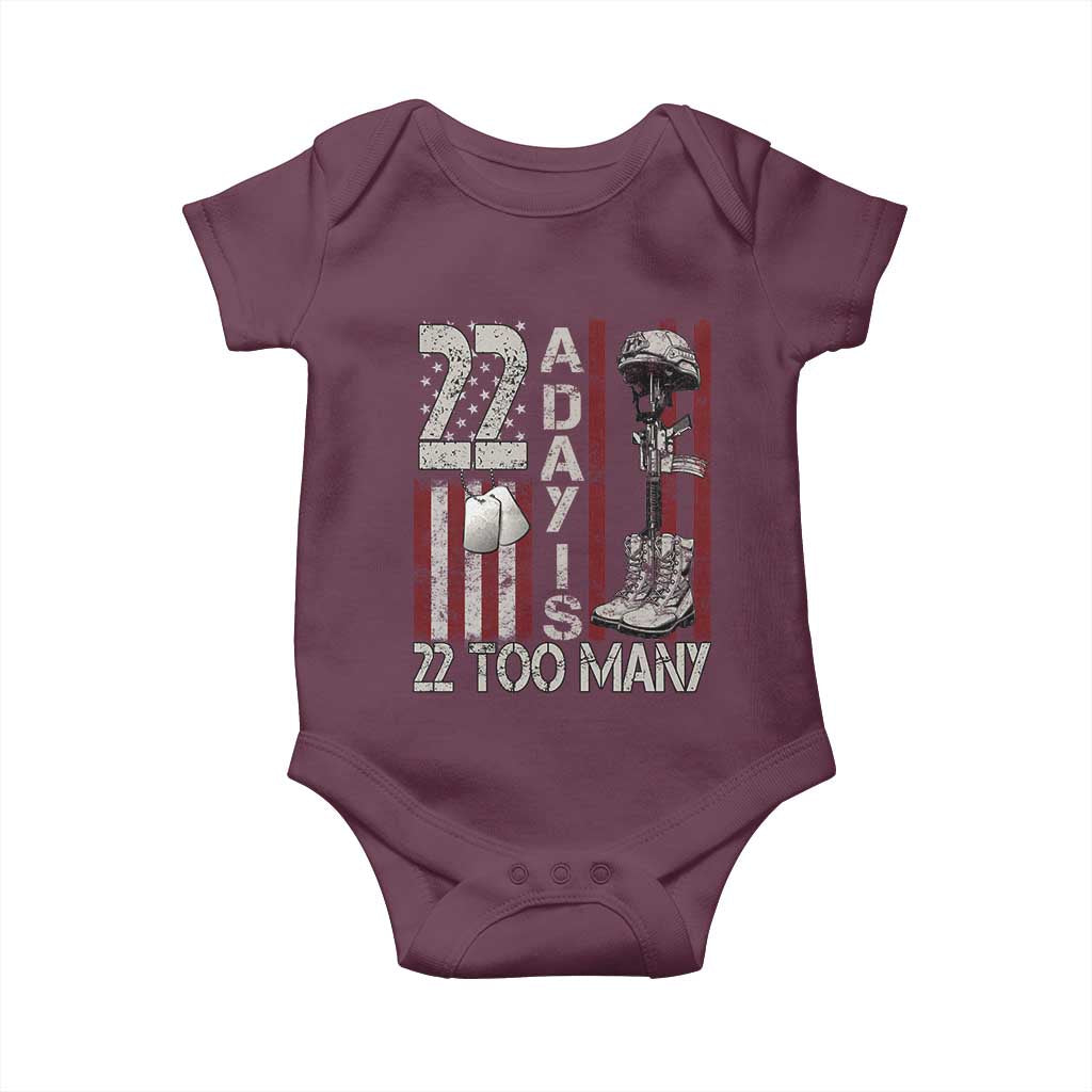 Veteran Suicide Awareness Baby Onesie 22 A Day Is 22 Too Many TS02 Maroon Print Your Wear