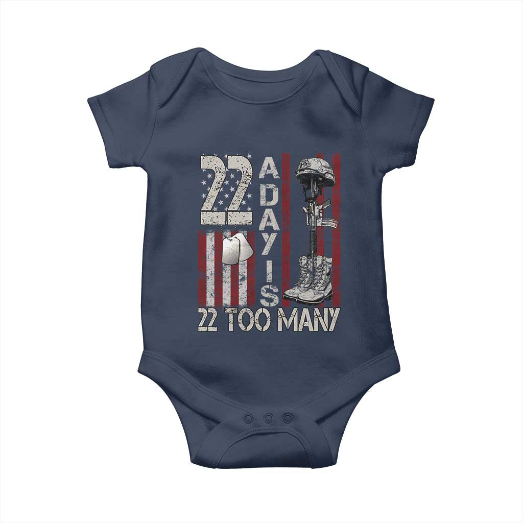 Veteran Suicide Awareness Baby Onesie 22 A Day Is 22 Too Many TS02 Navy Print Your Wear