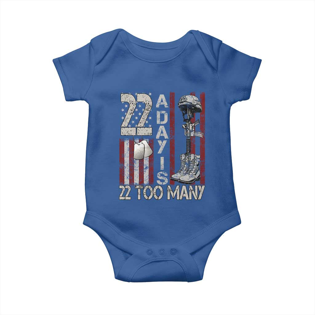 Veteran Suicide Awareness Baby Onesie 22 A Day Is 22 Too Many TS02 Royal Blue Print Your Wear