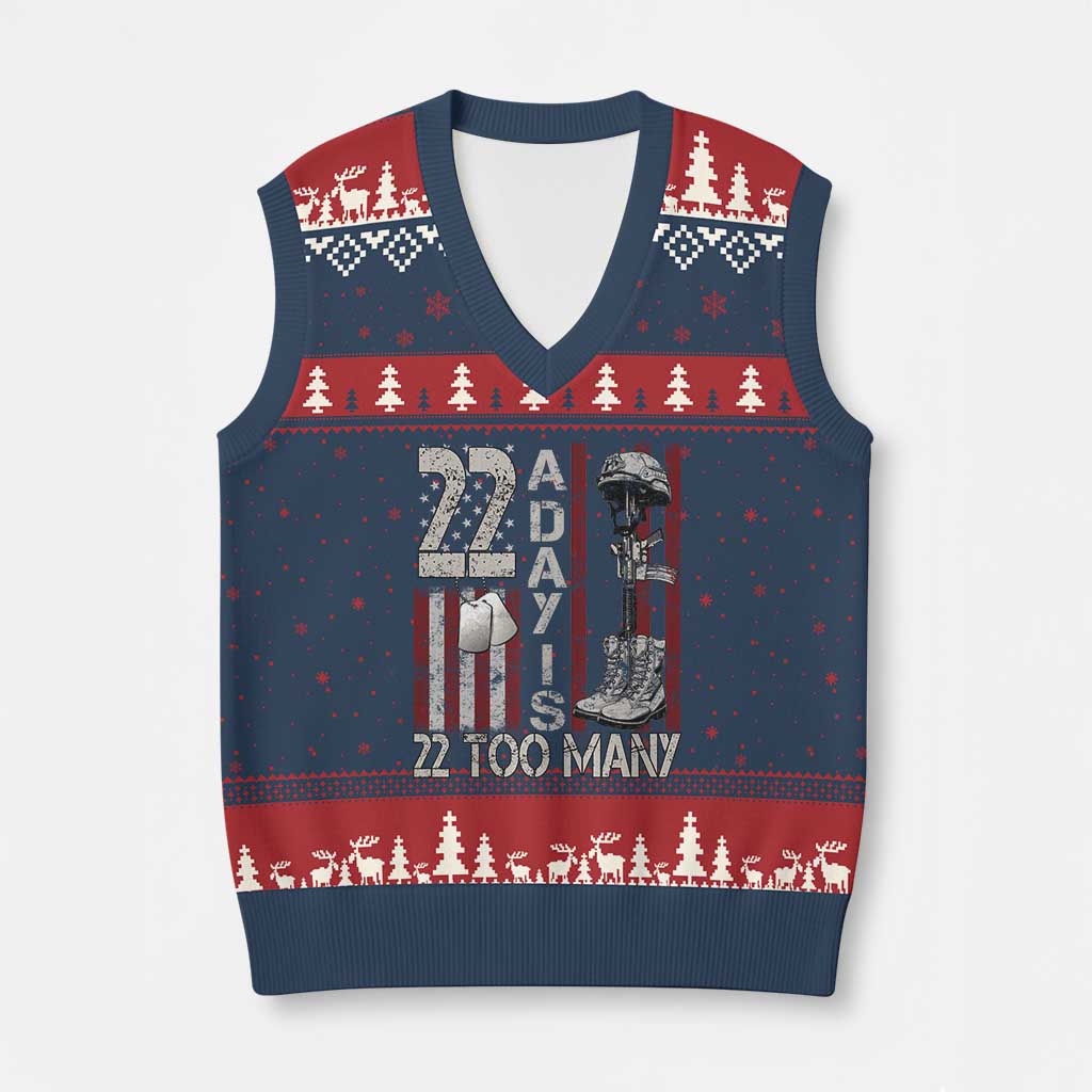 Veteran Suicide Awareness V-Neck Knit Sweater Vest 22 A Day Is 22 Too Many TS02 Navy Red Print Your Wear