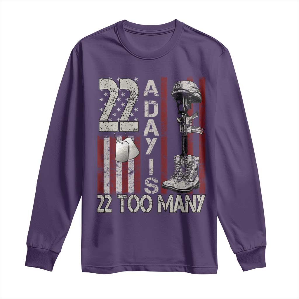 Veteran Suicide Awareness Long Sleeve Shirt 22 A Day Is 22 Too Many TS02 Purple Print Your Wear