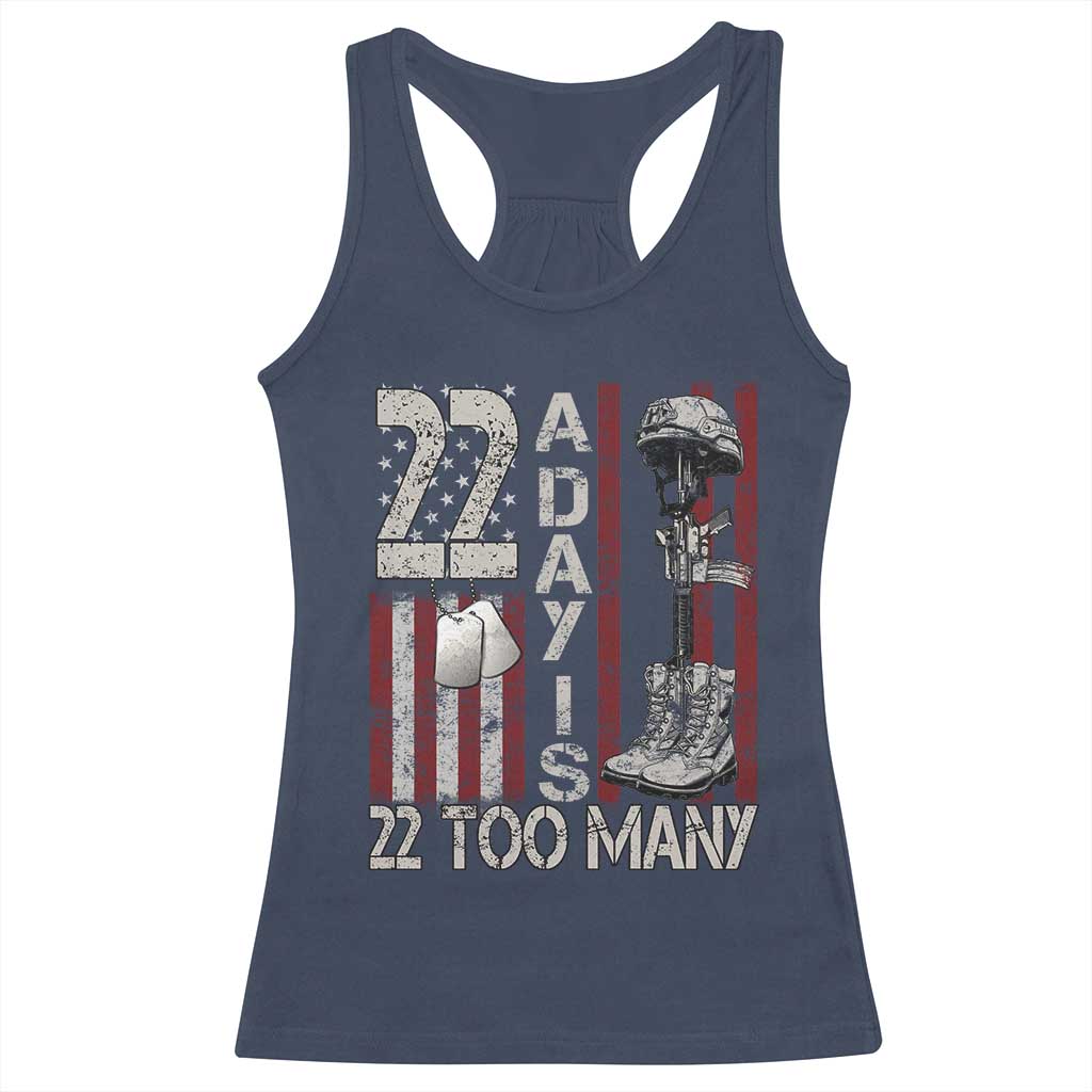 Veteran Suicide Awareness Racerback Tank Top 22 A Day Is 22 Too Many TS02 Navy Print Your Wear
