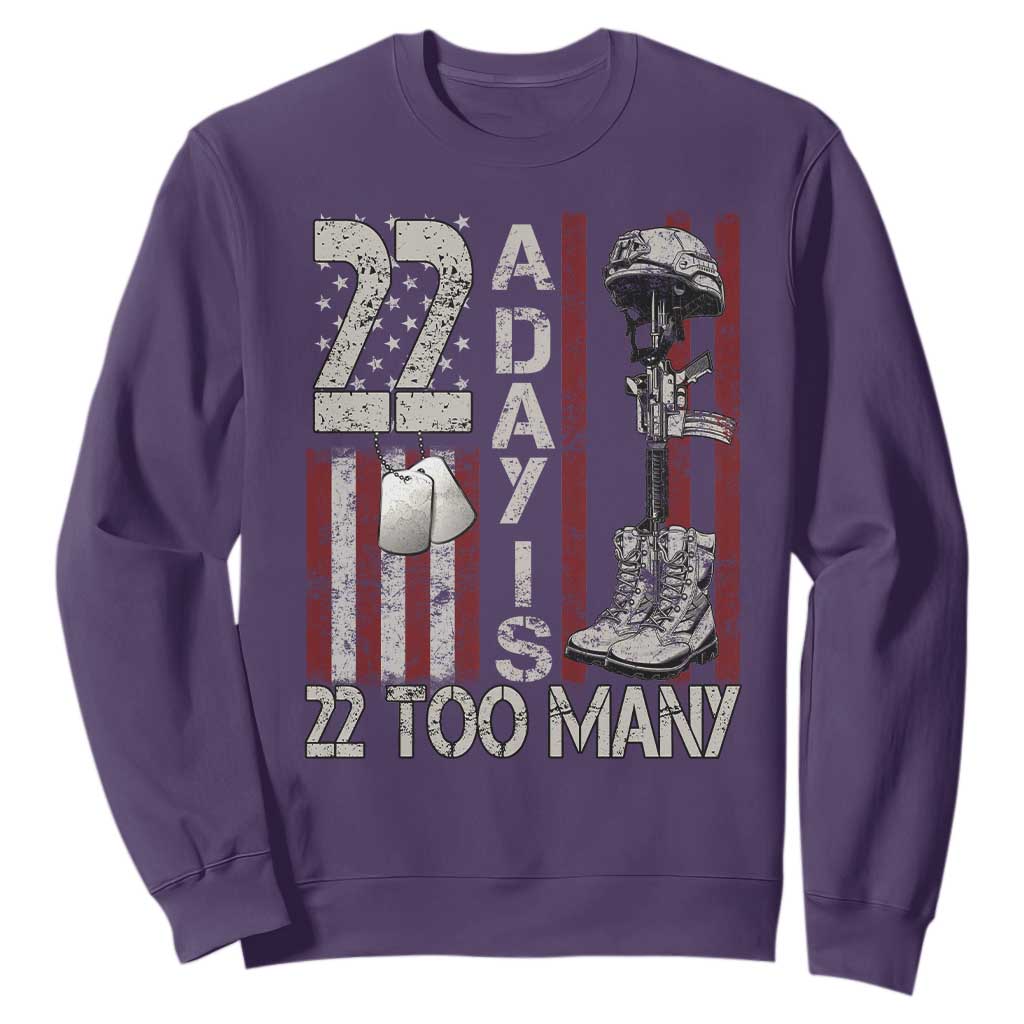 Veteran Suicide Awareness Sweatshirt 22 A Day Is 22 Too Many TS02 Purple Print Your Wear