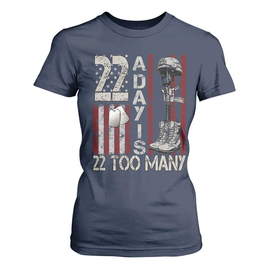 Veteran Suicide Awareness T Shirt For Women 22 A Day Is 22 Too Many TS02 Navy Print Your Wear