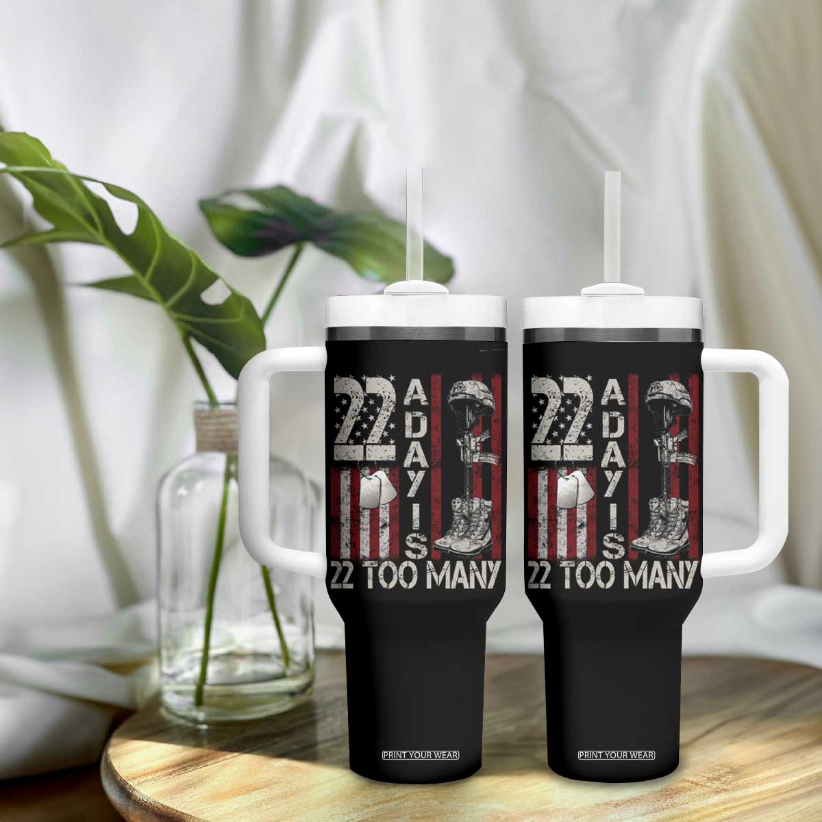 Veteran Suicide Awareness Tumbler With Handle 22 A Day Is 22 Too Many TS02 Print Your Wear