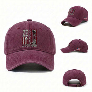 Veteran Suicide Awareness Washed Cotton Baseball Cap 22 A Day Is 22 Too Many TS02 Washed Cap Universal Fit Burgundy Print Your Wear
