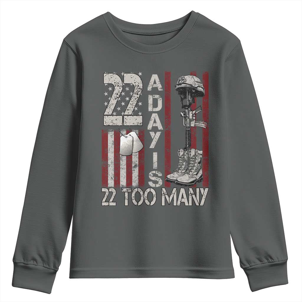 Veteran Suicide Awareness Youth Sweatshirt 22 A Day Is 22 Too Many TS02 Dark Heather Print Your Wear
