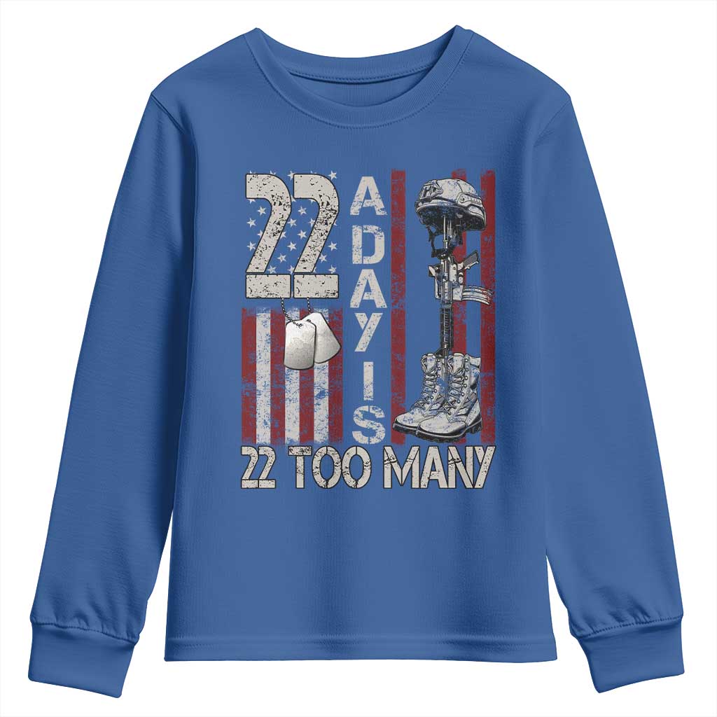 Veteran Suicide Awareness Youth Sweatshirt 22 A Day Is 22 Too Many TS02 Royal Blue Print Your Wear