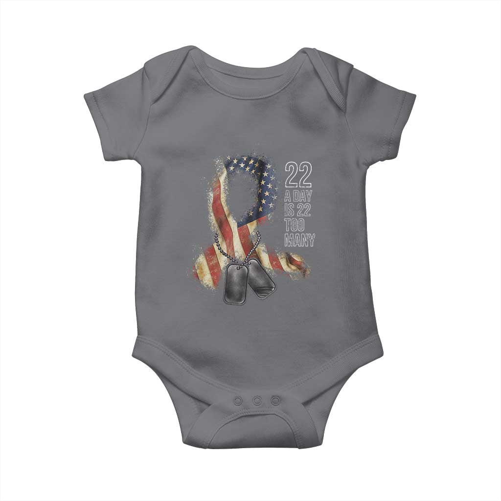 Veteran Suicide Awareness Baby Onesie 22 A Day Is 22 Too Many American Flag Ribbon TS02 Charcoal Print Your Wear