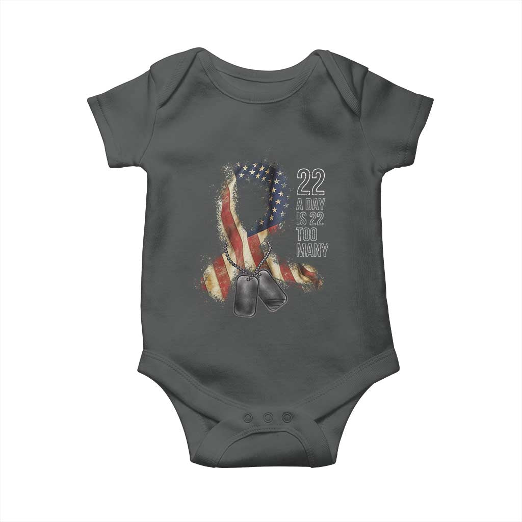 Veteran Suicide Awareness Baby Onesie 22 A Day Is 22 Too Many American Flag Ribbon TS02 Dark Heather Print Your Wear