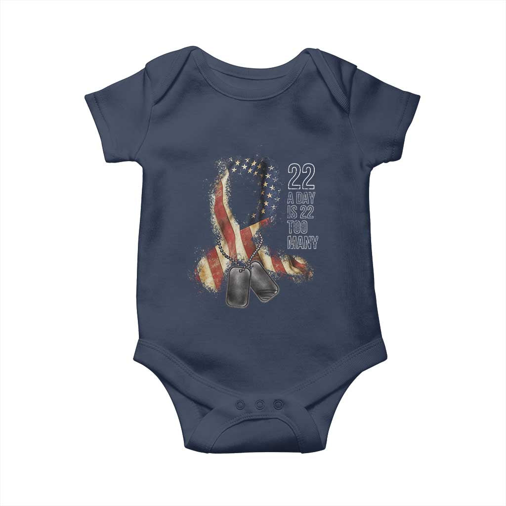 Veteran Suicide Awareness Baby Onesie 22 A Day Is 22 Too Many American Flag Ribbon TS02 Navy Print Your Wear