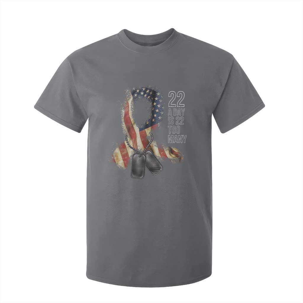 Veteran Suicide Awareness T Shirt For Kid 22 A Day Is 22 Too Many American Flag Ribbon TS02 Charcoal Print Your Wear