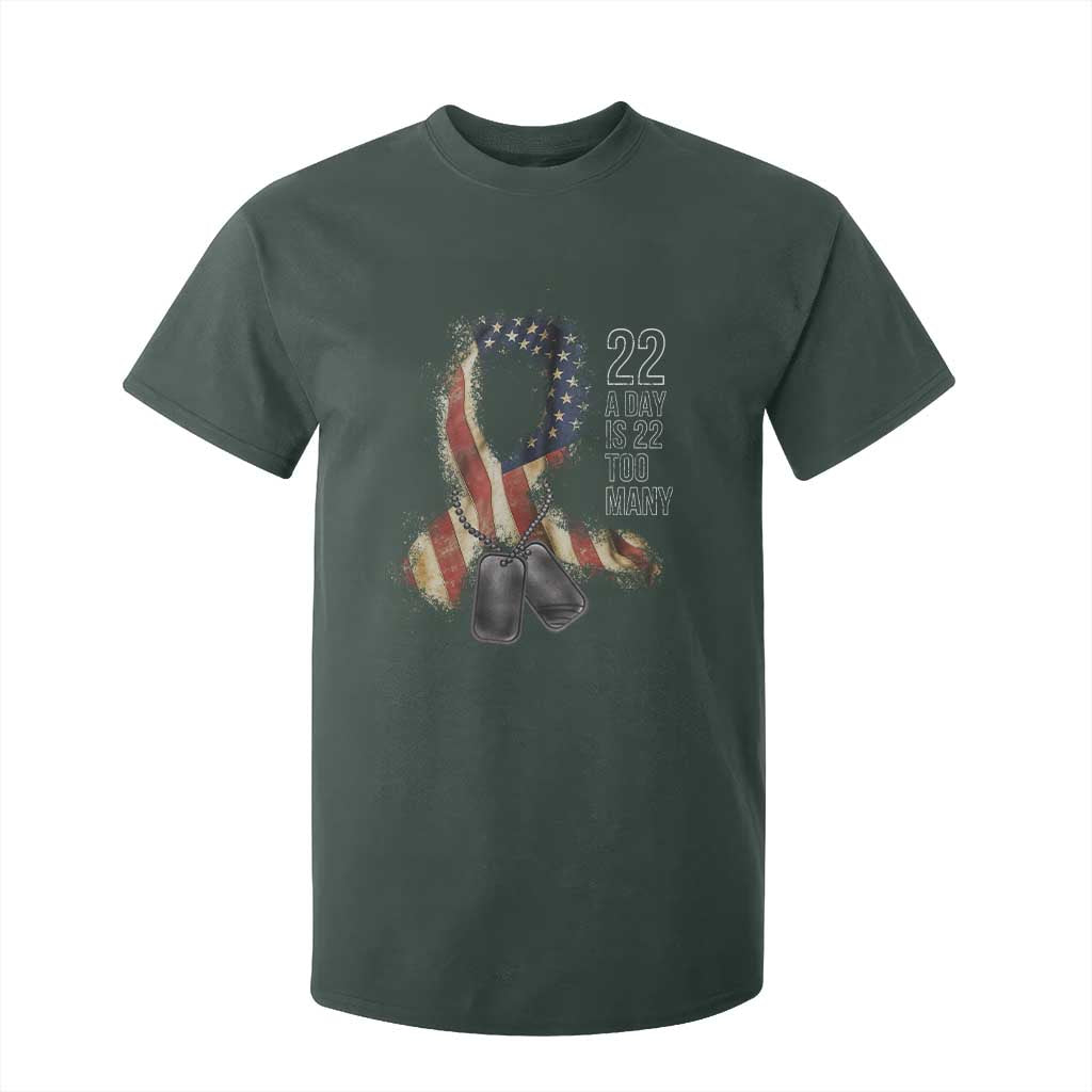 Veteran Suicide Awareness T Shirt For Kid 22 A Day Is 22 Too Many American Flag Ribbon TS02 Dark Forest Green Print Your Wear