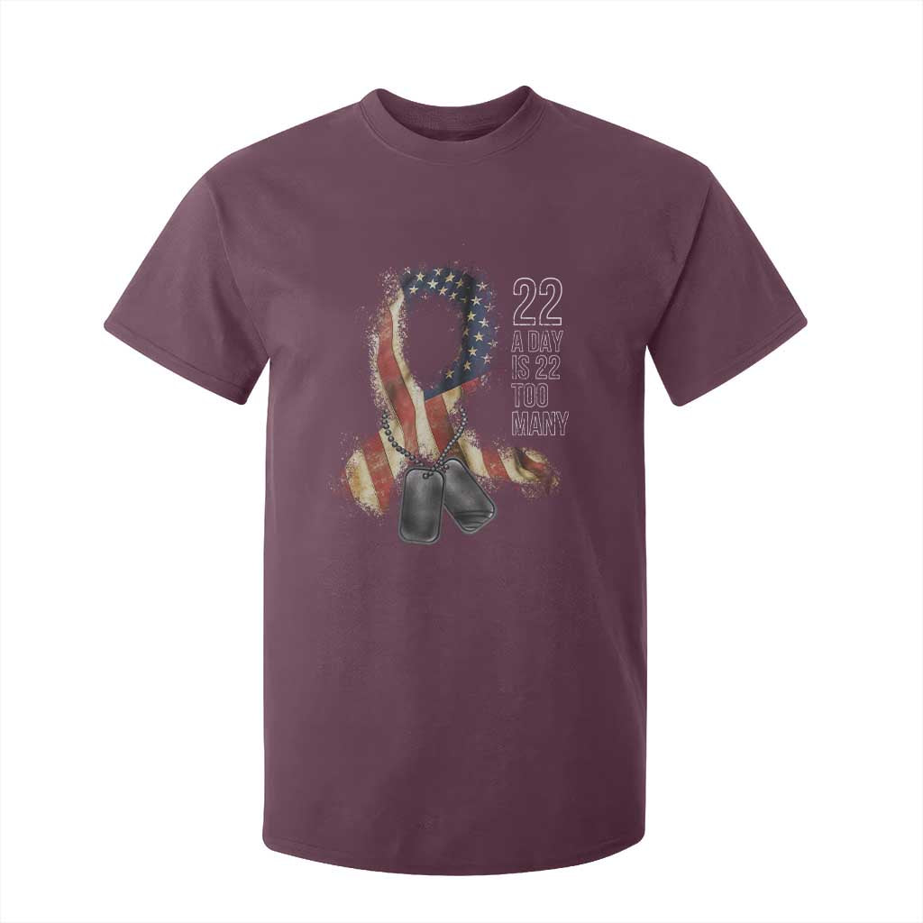 Veteran Suicide Awareness T Shirt For Kid 22 A Day Is 22 Too Many American Flag Ribbon TS02 Maroon Print Your Wear