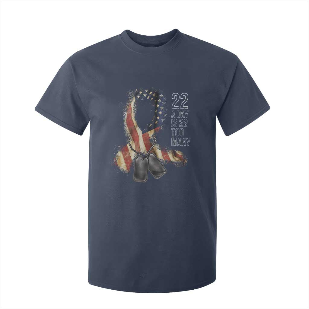 Veteran Suicide Awareness T Shirt For Kid 22 A Day Is 22 Too Many American Flag Ribbon TS02 Navy Print Your Wear