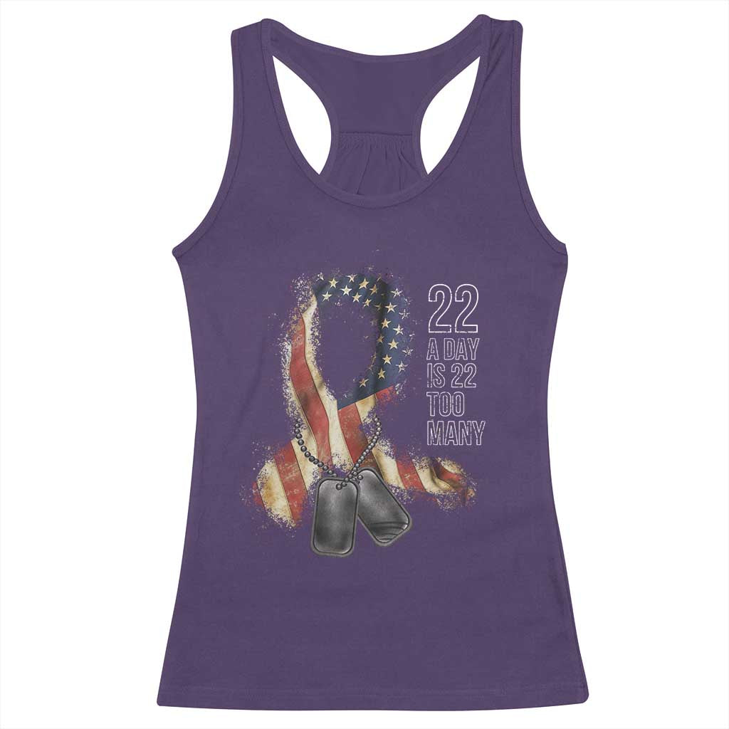 Veteran Suicide Awareness Racerback Tank Top 22 A Day Is 22 Too Many American Flag Ribbon TS02 Purple Print Your Wear
