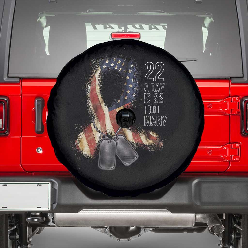 Veteran Suicide Awareness Spare Tire Cover 22 A Day Is 22 Too Many American Flag Ribbon TS02 Black Print Your Wear