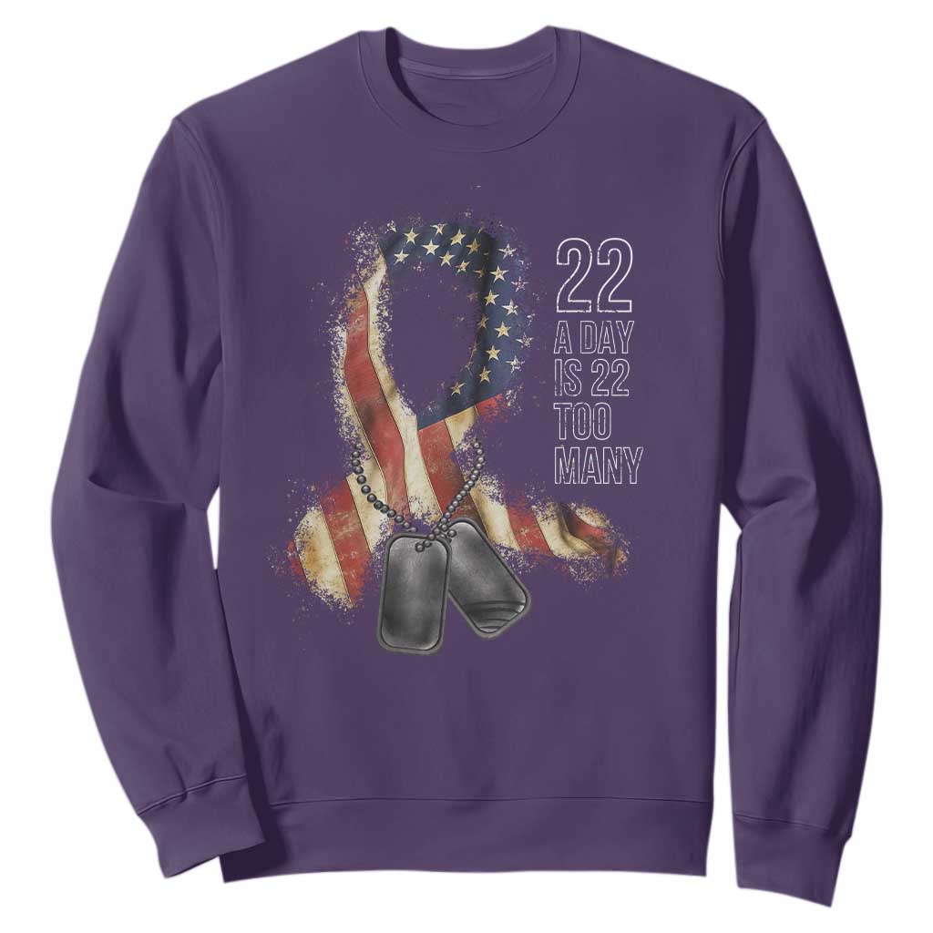 Veteran Suicide Awareness Sweatshirt 22 A Day Is 22 Too Many American Flag Ribbon TS02 Purple Print Your Wear