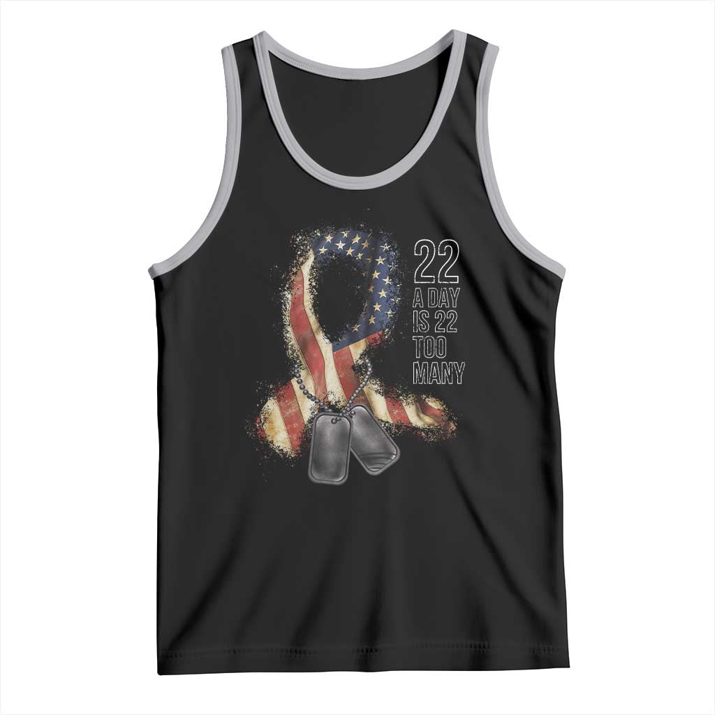 Veteran Suicide Awareness Tank Top 22 A Day Is 22 Too Many American Flag Ribbon TS02 Black Athletic Heather Print Your Wear